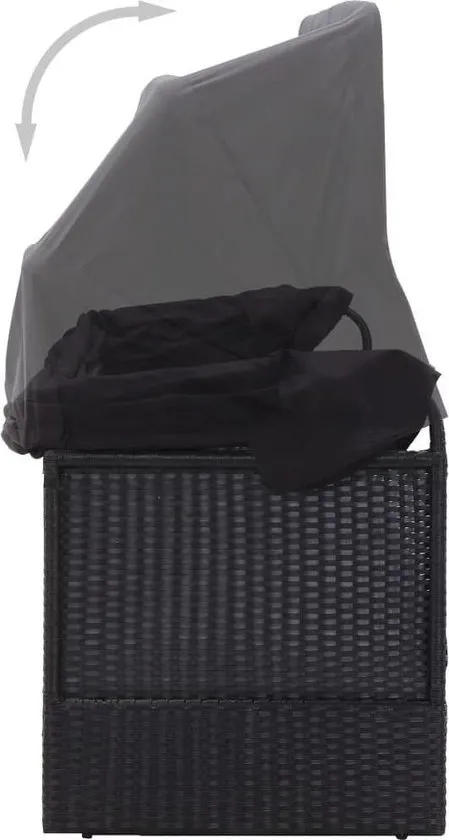vidaXL Loungebank met luifel poly rattan zwart  VDXL_46092