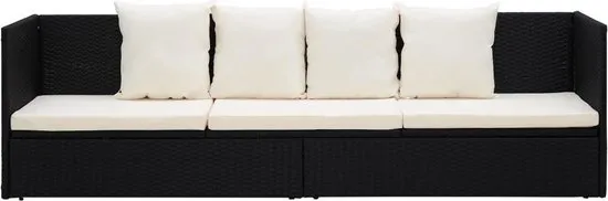 vidaXL Loungebed met ligkussen en kussens poly rattan zwart  VDXL_49391