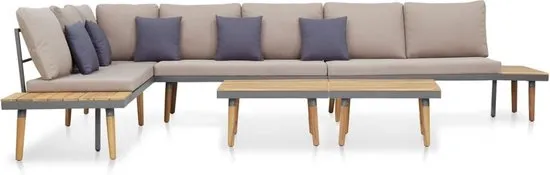 vidaXL Loungeset 7-zits met kussens massief acaciahout bruin