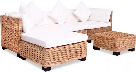 vidaXL Loungeset natuurlijk rattan 14-delig