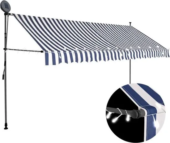 vidaXL Luifel handmatig uittrekbaar met LED 350 cm blauw en wit