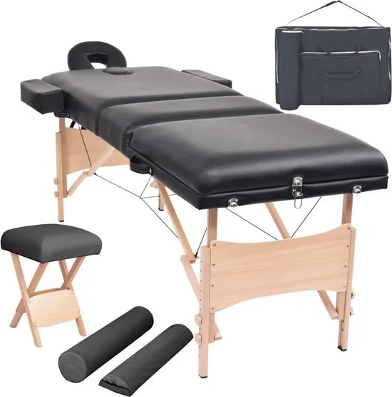vidaXL Massagetafel- en krukset inklapbaar 3 zones 10 cm dik zwart