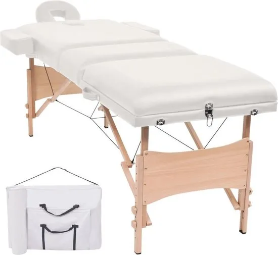 vidaXL Massagetafel inklapbaar 3 zones 10 cm dik wit