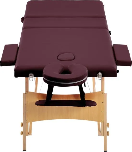 vidaXL Massagetafel inklapbaar 3 zones hout wijnpaars