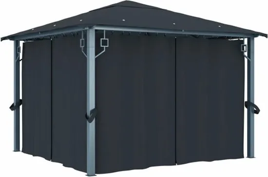 vidaXL Prieel met gordijn 300x300 cm aluminium antraciet