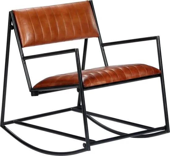vidaXL Schommelfauteuil echt leer bruin