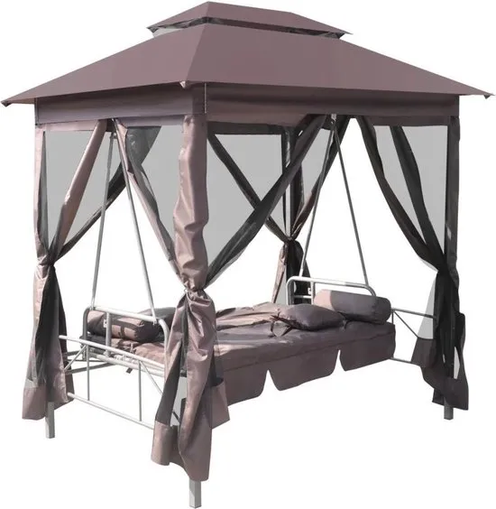 vidaXL Schommelstoel met overkapping koffiekleurig