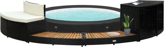 vidaXL Spa-ombouw poly rattan en acaciahout zwart