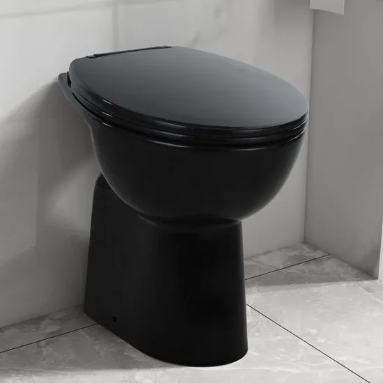 vidaXL Toilet verhoogd 7 cm soft-close randloos keramiek zwart  VDXL_145780