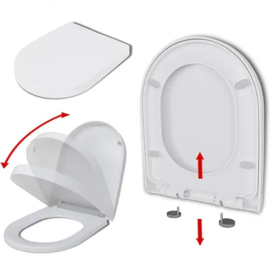 vidaXL Toiletbril soft-close quick-release design vierkant wit