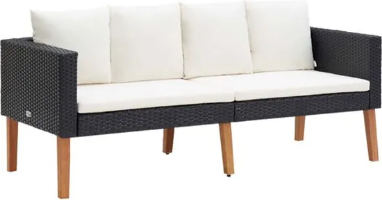 vidaXL Tuinbank 2-zits met kussens poly rattan zwart