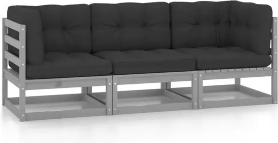 vidaXL Tuinbank 3-zits met kussens massief grenenhout