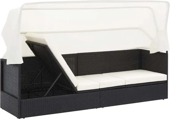 vidaXL Tuinbank met luifel poly rattan zwart  VDXL_49393