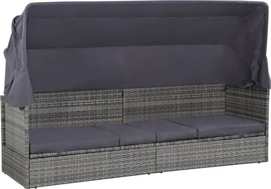 vidaXL Tuinbed met luifel 205x62 cm poly rattan grijs