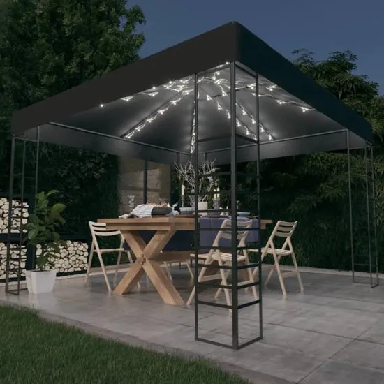 vidaXL Tuinpaviljoen met LED-lichtslinger 3x3 m antracietkleurig