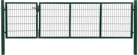 vidaXL Tuinpoort met palen 350x100 cm staal groen