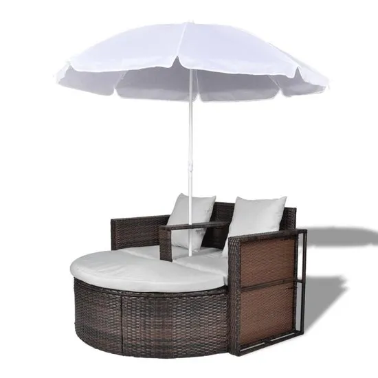 vidaXL - Tuinset 40734 Wicker Loungebed set met parasol (bruin)