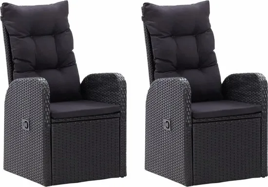vidaXL Tuinstoelen 2 st verstelbaar met kussens poly rattan zwart