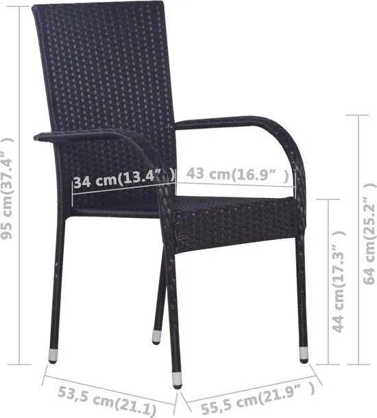 vidaXL Tuinstoelen stapelbaar 4 st poly rattan zwart