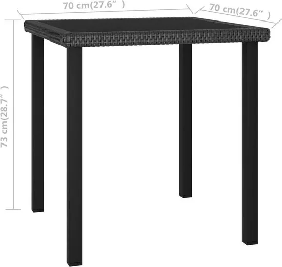 vidaXL Tuintafel 70x70x73 cm poly rattan zwart