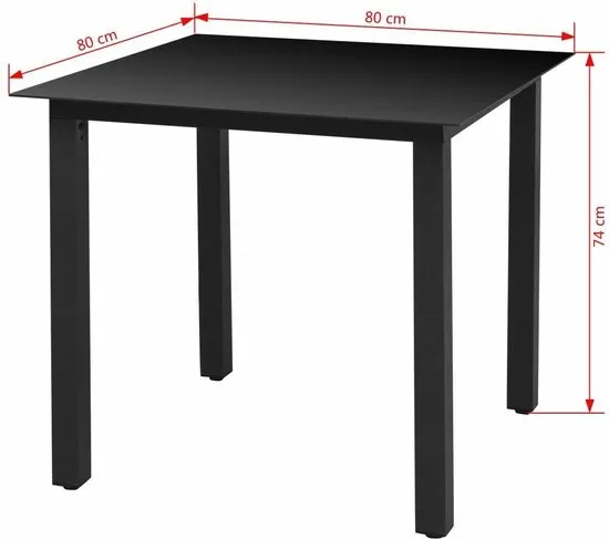 vidaXL Tuintafel 80x80x74 cm aluminium en glas zwart  VDXL_42787