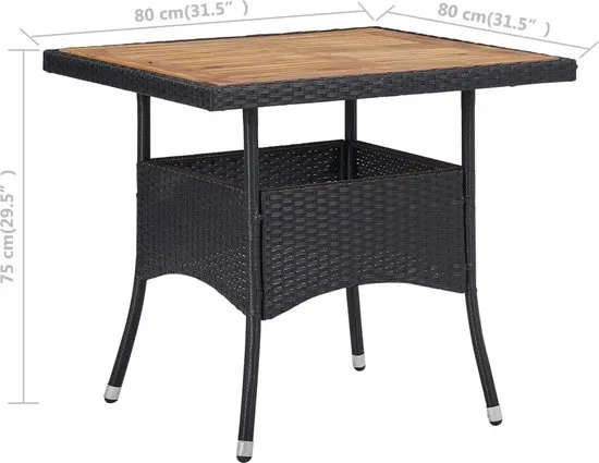 vidaXL Tuintafel poly rattan en massief acaciahout zwart
