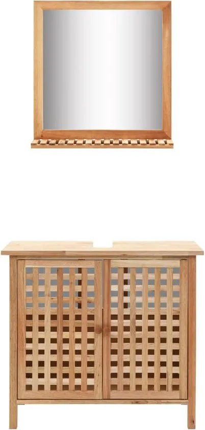 vidaXL Wastafelkast met spiegel massief walnotenhout