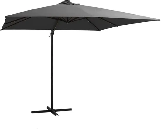 vidaXL Zweefparasol met LED-verlichting en paal 400x300 cm taupe