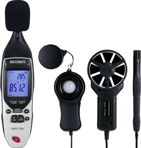 VOLTCRAFT UM5/1 200 Temperatuuradapter -200 - 1372 °C Sensortype K Multifunctionele milieumeter 5-in-1