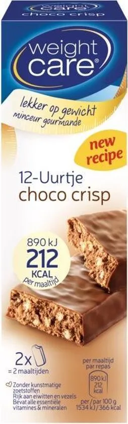 Weight Care 12-uurtjes Maaltijdreep - Choco Crisp - 2 stuks