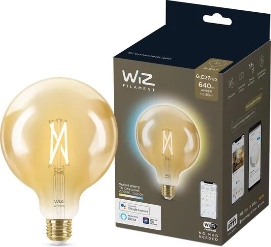 WiZ Globe Filament Slimme LED Verlichting - Warm- tot Koelwit Licht - E27 - 50W - diameter 125 mm - Goud - Wi-Fi