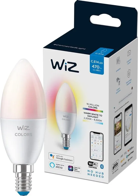 WiZ Kaarslamp Slimme LED Verlichting - Gekleurd en Wit Licht - E14 - 40W - Mat - Wi-Fi