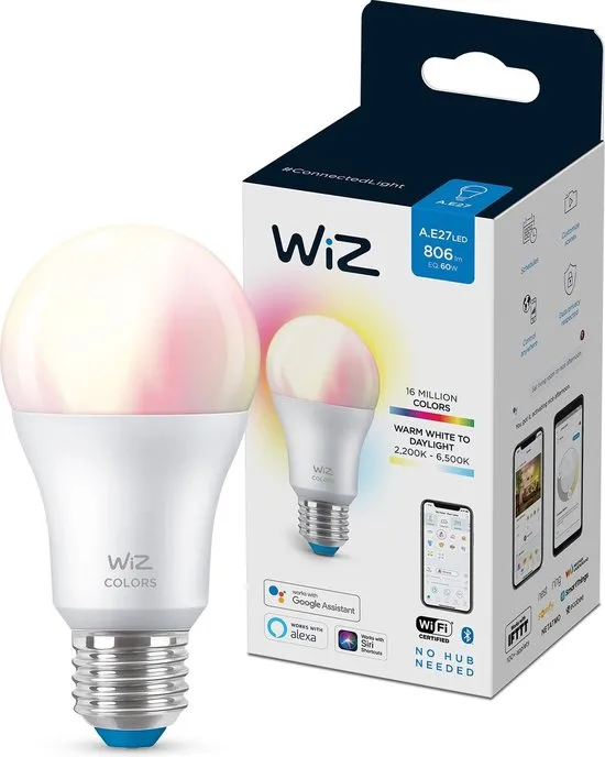 WiZ Lamp - Slimme LED-Verlichting - Gekleurd en Wit Licht - E27 - 60 W - Mat - Wi-Fi