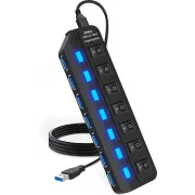 Strex USB 3.0 Hub - USB Splitter - 7 Poorten - 5Gbps - LED Indicatie - Aan/Uit Switch - 100CM Kabel