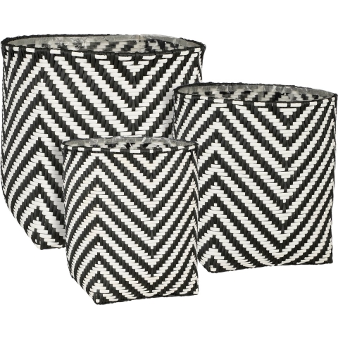 Mica Decorations Merlijn Plantenmand - Set van 3 - Zwart, Wit