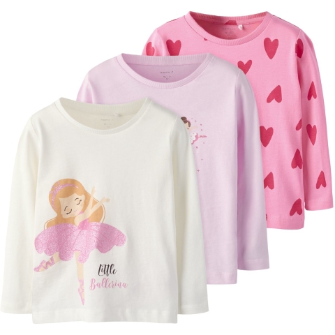 Name It Blouse - 3-pack - NmfNia - Pirouette/Pirouette+Roze Cosm - Name It - 7-8 jaar (122-128) - Blouse