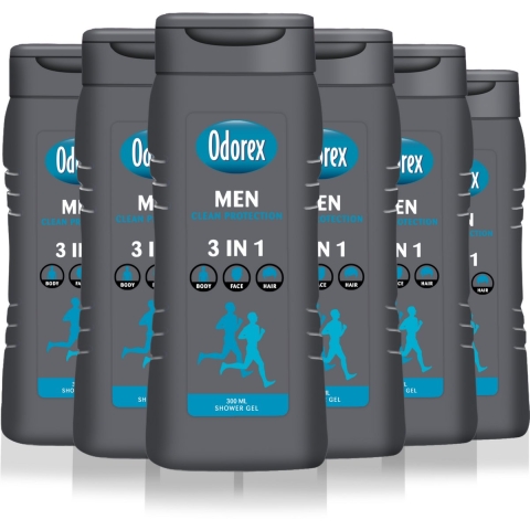 6x Odorex Douchegel For Men 3-in-1 Clean Protection 300 ml