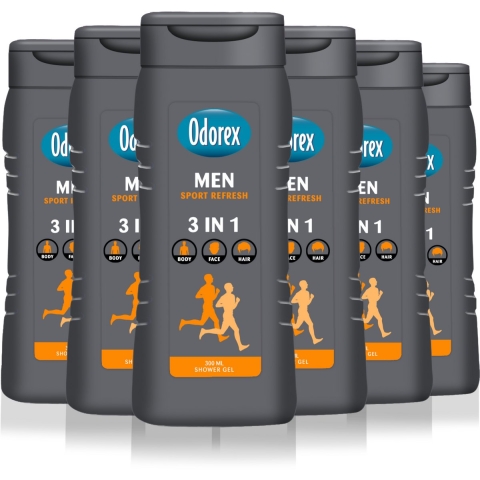 6x Odorex Douchegel For Men 3-in-1 Sport Refresh 300 ml