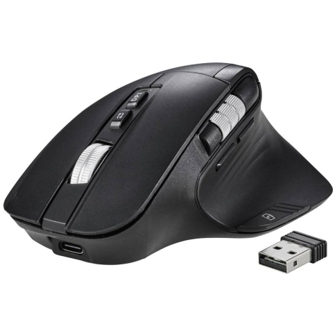 Renkforce RF-OBTM-500 Ergonomische muis Draadloos Optisch Zwart 8 Toetsen 3200 dpi Ergonomisch, Multipair-functie