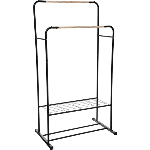 5Five Kledingrek Artemis met dubbele stang - metaal - zwart/naturel - 82 x 50 x 153 cm - kleding ophangen