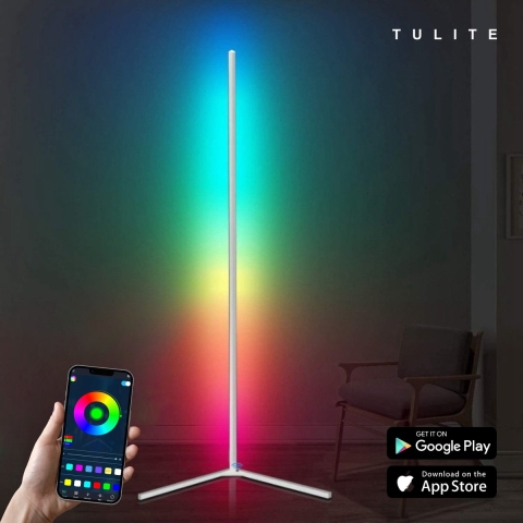 TULITE Moderne LED Vloerlamp RGB - App en afstandsbediening - Sfeerverlichting - Hoeklamp - Staanlamp - Led Verlichting Strip - Dimbaar - Voor Woonkamer - vaderdag cadeau - Wit