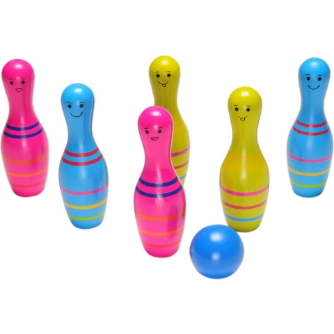 BS Toys Skittles Bowling Kegelspel - Bowlingset kinderen - bowlingset speelgoed - Actiespel - Houten speelgoed - Kinder Speelgoed 4 Jaar - Buiten speelgoed - Buitenspel - Buiten Spellen - Tuin Speelgoed - Rood&Wit - 6 Kegels