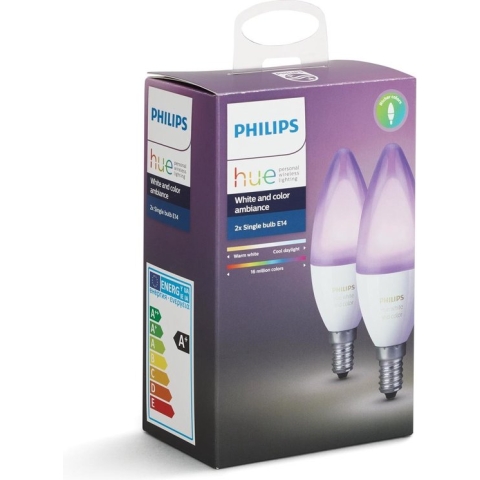 Philips Hue Kaarslamp Lichtbron E14 Duopack - White and Color Ambiance - 5,2W - Bluetooth - 2 Stuks