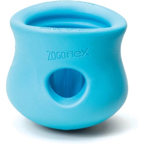 West Paw Toppl Zogoflex - Sterk Honden Speelgoed - Slowfeeder - Blauw - Large - 10 cm