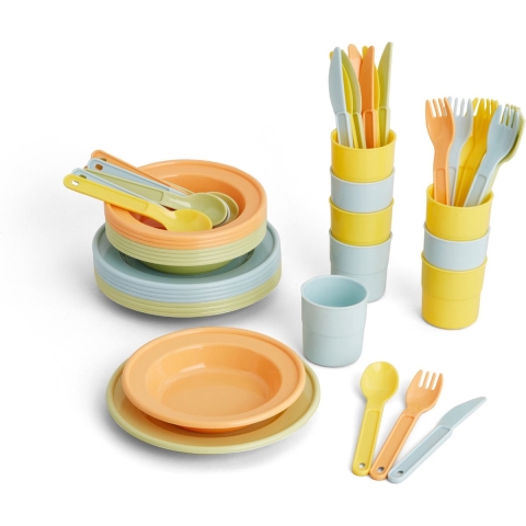 Viking Toys Ecoline - Dining Set - 24-Delige Eetset - Bestaat uit Borden, Kommen, Bekers, Lepels, Messen en Vorken - Speelgoed Gemaakt Van Suikerriet