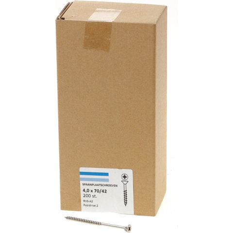 Hoenderdaal Spaanplaatschroef Rvs-A2 Pk PZ2 4.0X70/42 | 200 stuks - 0203.30.26201