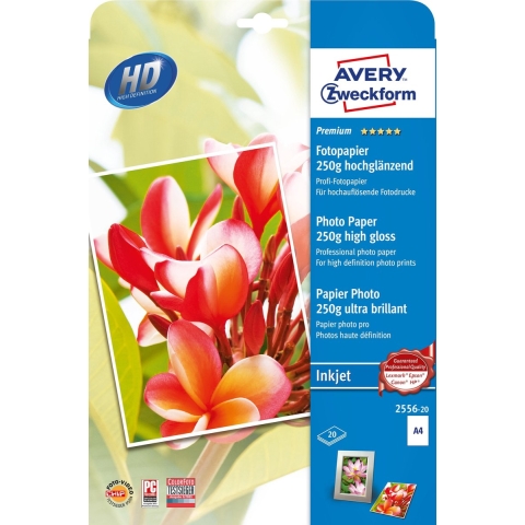 Avery-Zweckform Premium 2556-20 Fotopapier DIN A4 250 g/m² 20 stuk(s) Hoogglans