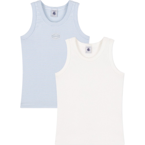 Petit Bateau Onderhemd - 2-pack - Wit/Blauw - Petit Bateau - 3 jaar (98) - Onderhemd
