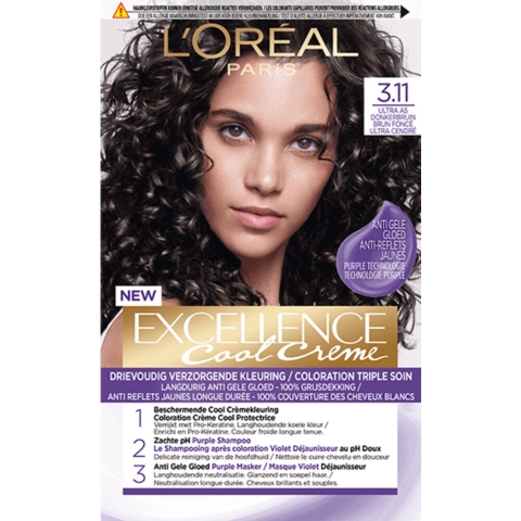 2x L'Oréal Excellence Cool Crème Permanente Crèmekleuring 3.11 - Ultra As Donkerbruin