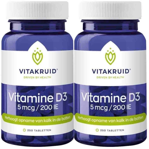 Gratis Verzending: 2x Vitakruid Vitamine D3 - 5 mcg 250 tabletten
